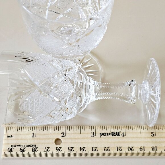 4 Kusak Cut Glass Liquor Cocktail Glasses 4.75" 4oz vtg signed daisy fan Bohemia - Picture 11 of 12